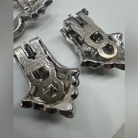 Antique Art Deco Double Dress Clip Clear Rhinestone Brooch - Picture 12 of 15